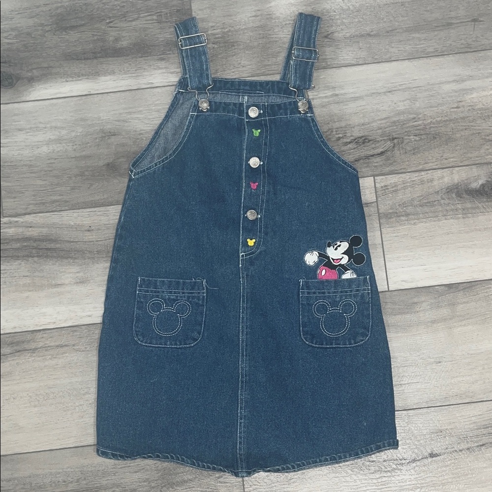 Kid’s Denim Overall Dress with Mickey Mouse Embroidery